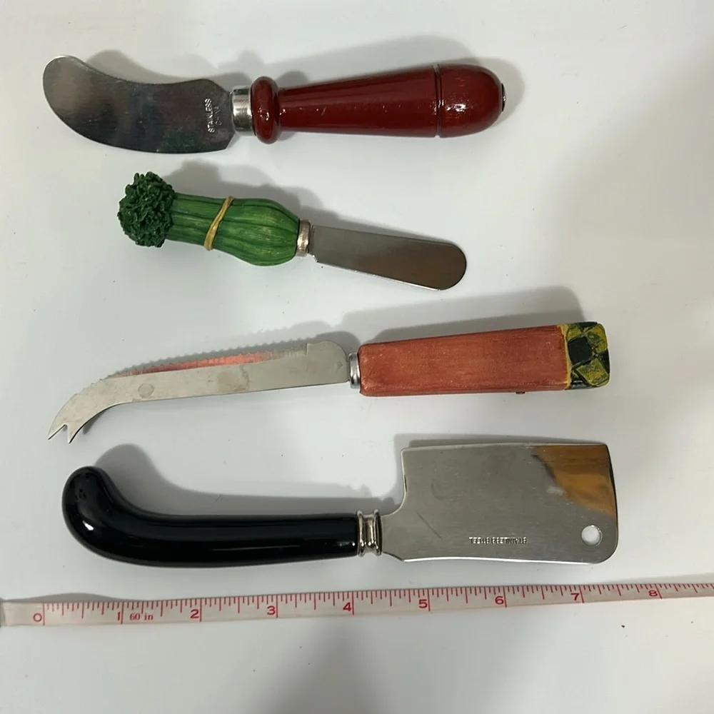 Set of 4 vintage cheese, meat, spread knife decorative cute for serving utensils